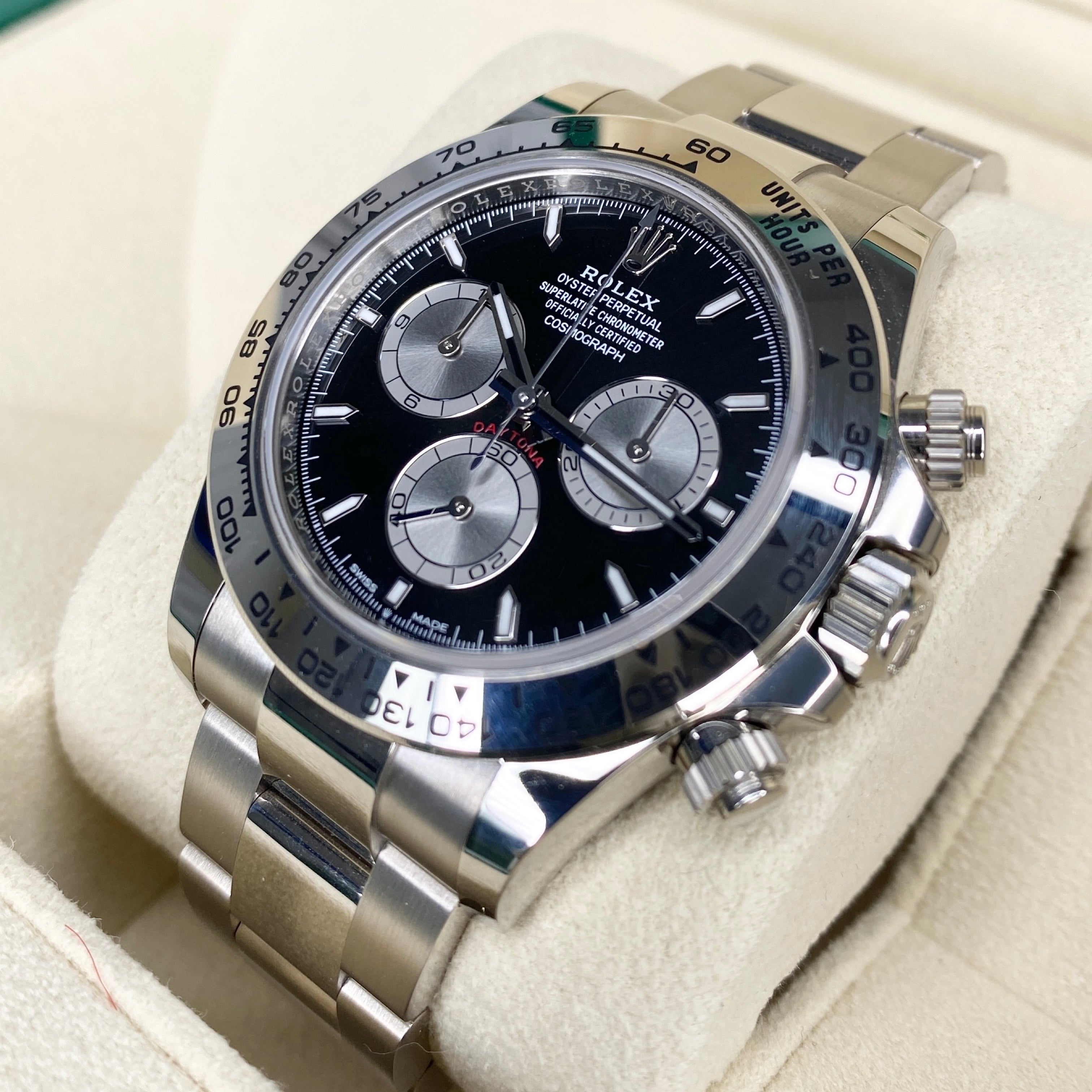 ROLEX COSMOGRAPH DAYTONA 126509 WEIßGOLD SCHWARZ 01/2024 LC100 NEU FULLSET