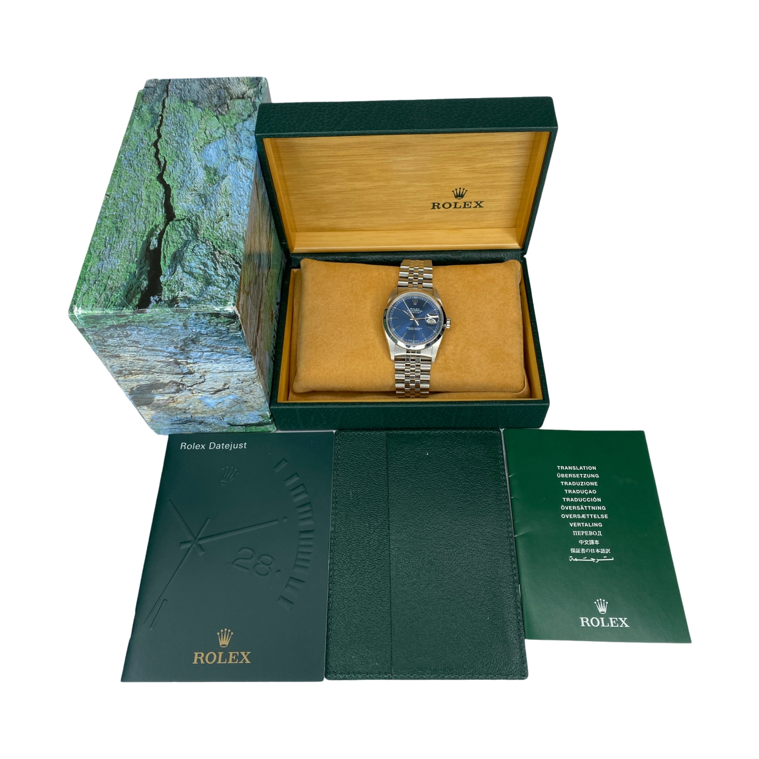 ROLEX DATEJUST 36 16200 BLAU 2004 LC100 FULLSET BUCHERER SERVICE