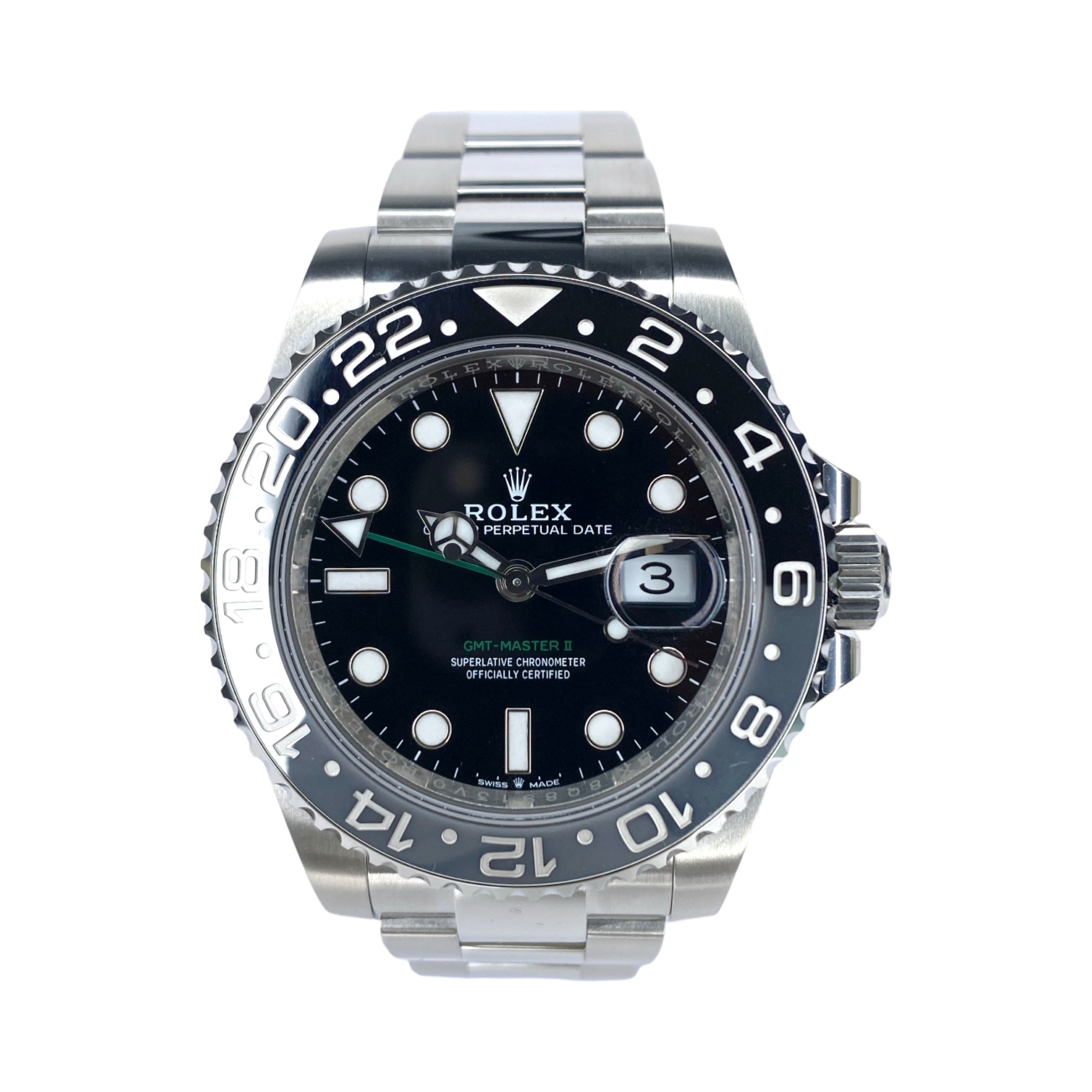 Rolex GMT-Master II Ref. 126710GRNR Bruce Wayne – Neu Fullset LC100 08/2026 | Finer Things Köln