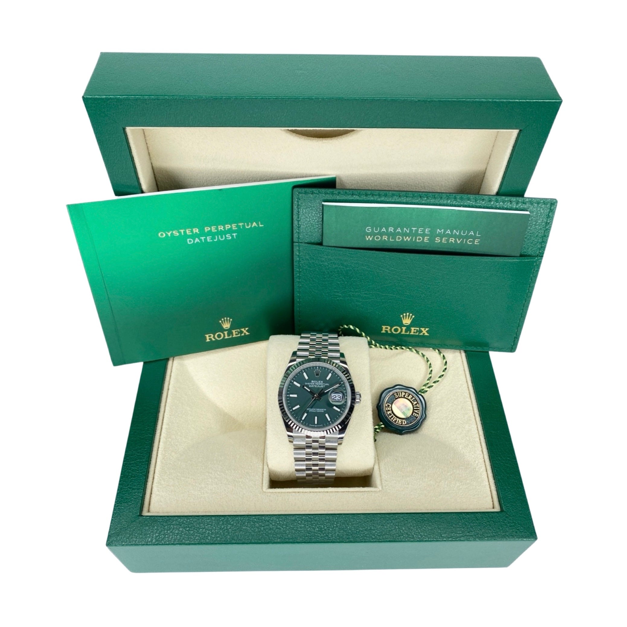ROLEX DATEJUST 36 126234 2024 GRÜN MINT FULLSET