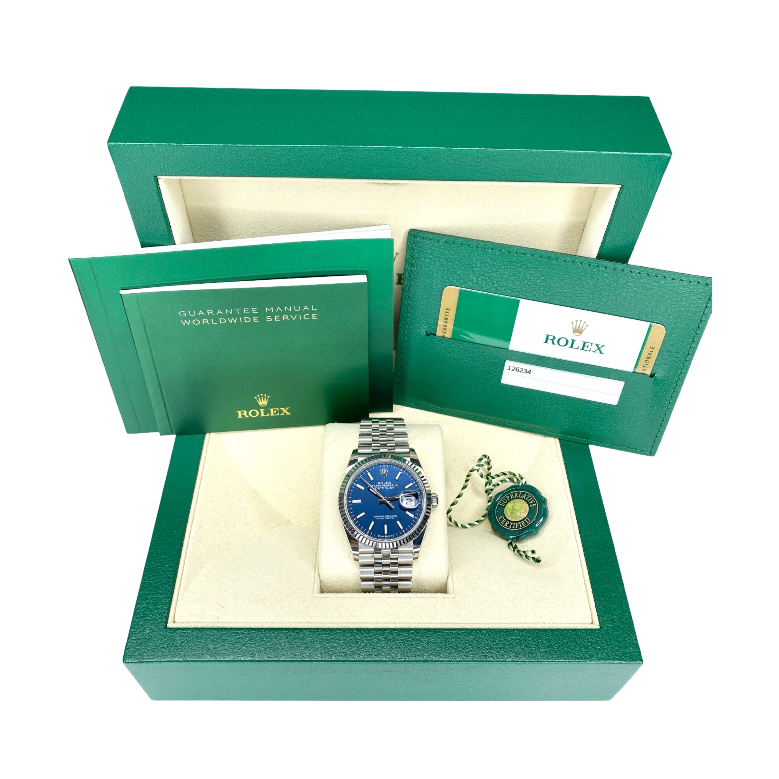 ROLEX DATEJUST 36 126234 BLAU 10/2019 LC100 FULLSET