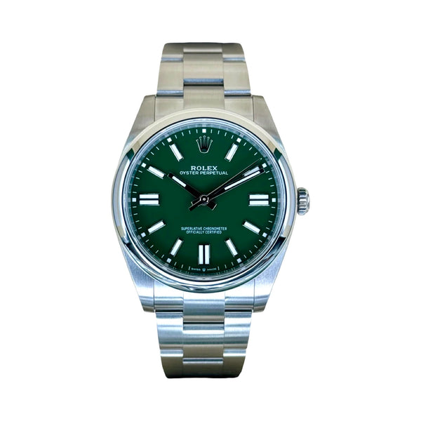 ROLEX OYSTER PERPETUAL 41 124300 GRÜN 06/2024 LC100 NEU FULLSET