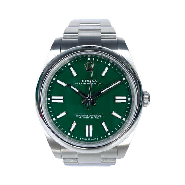 ROLEX OYSTER PERPETUAL 41 124300 GRÜN 04/2025 NEU FULLSET