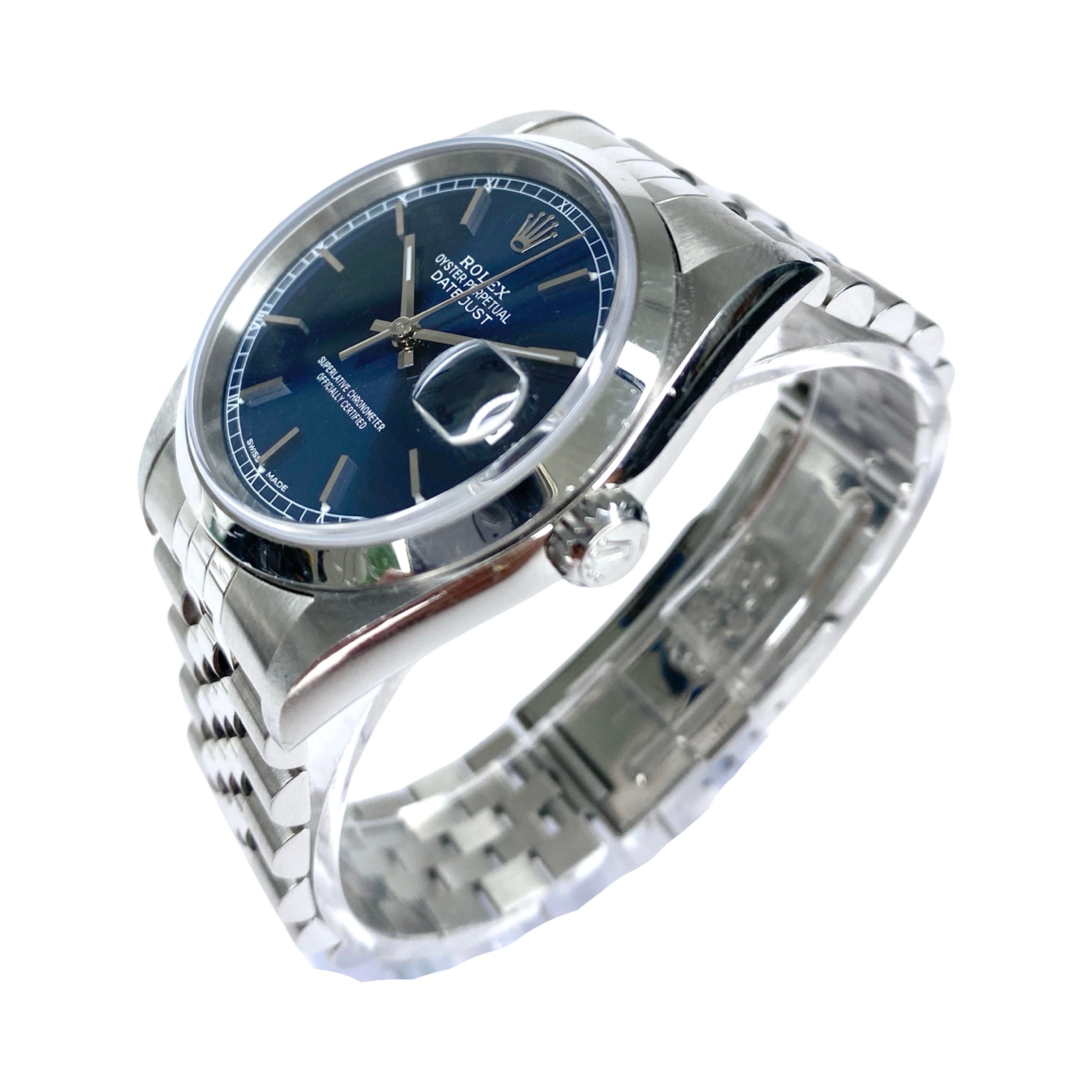 ROLEX DATEJUST 36 16200 BLAU 2004 LC100 FULLSET BUCHERER SERVICE