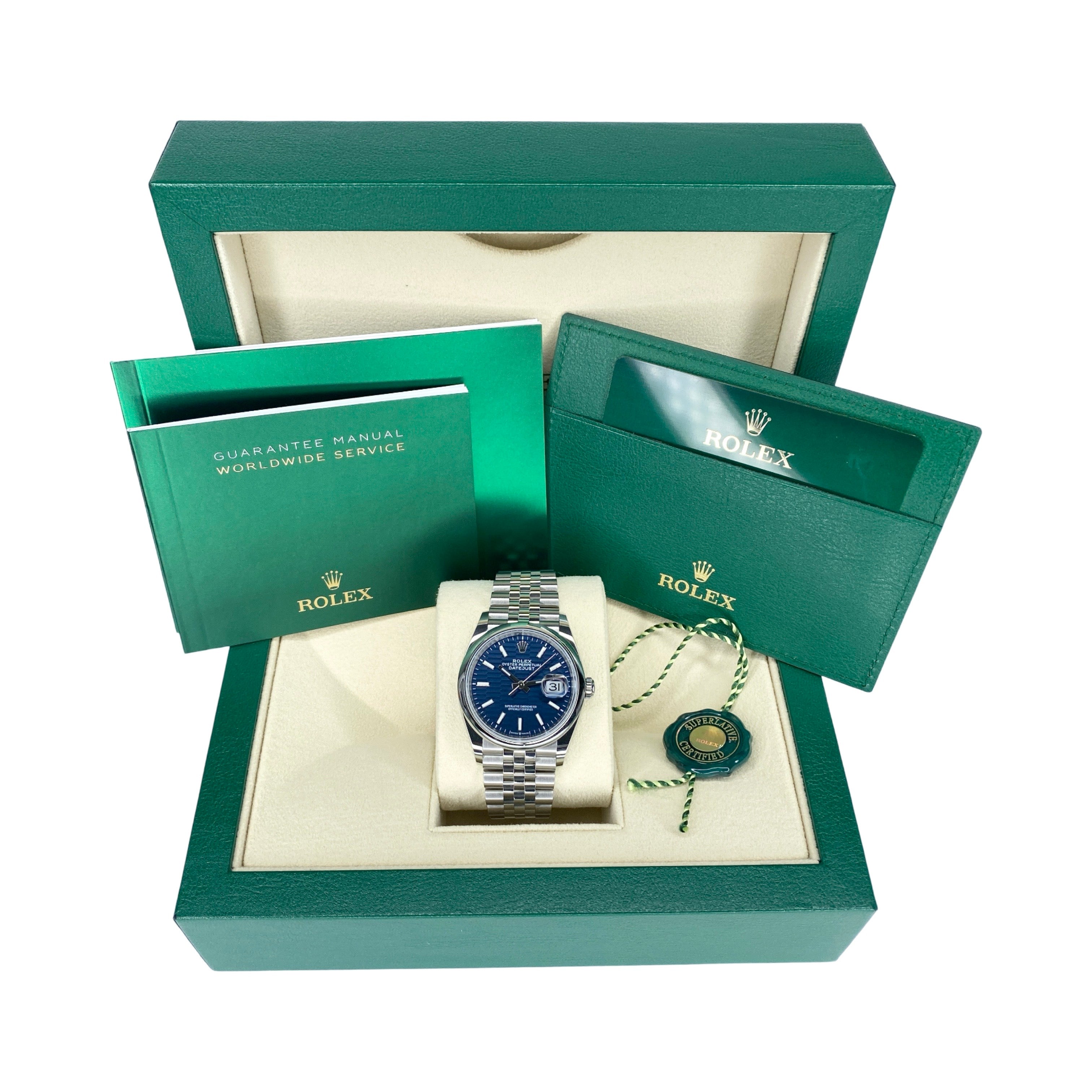 ROLEX DATEJUST 36 BLUE MOTIF 126200 2023 FULLSET 
